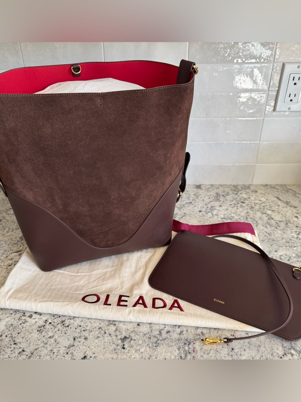 Oleada Marina Soft Bucket Bag Chocolate Leather and Suede